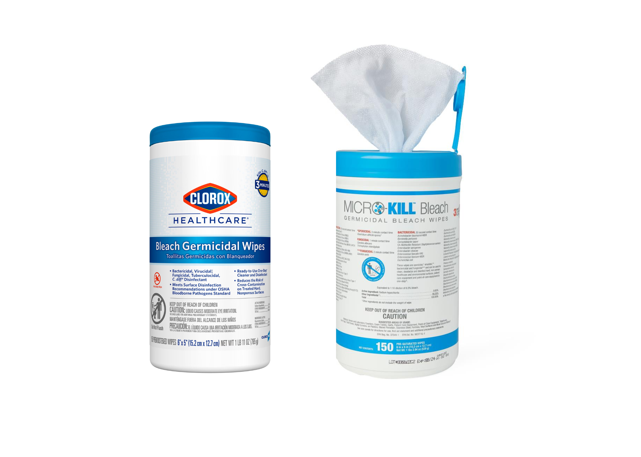 MICRO-KILL / CLOROX  Bleach Wipes, 150 / Canister