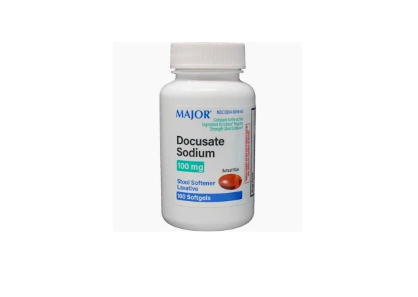 Docusate Sodium, 100 MG, 100 Softgels – Beachwood Medical Supplies