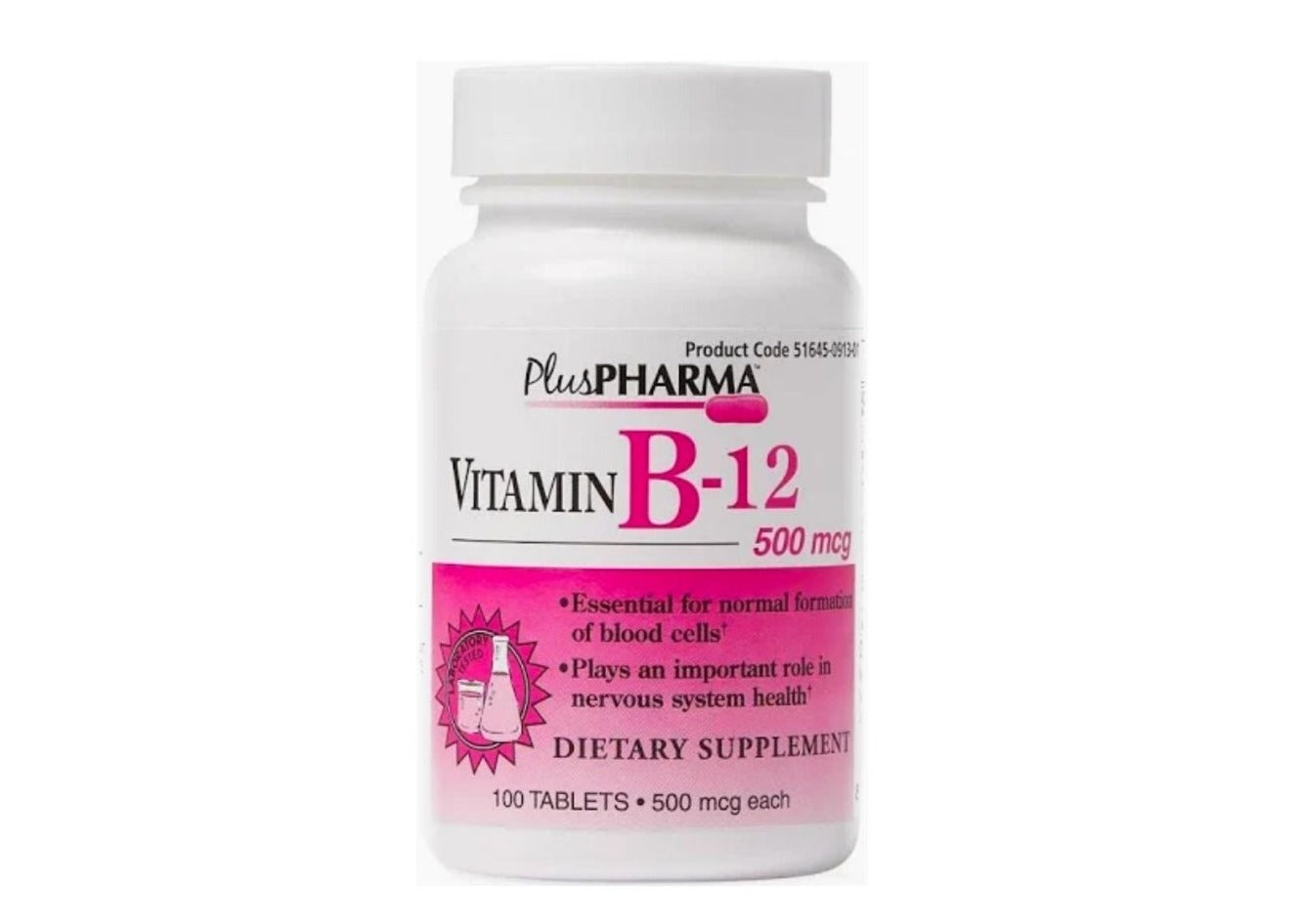 Vitamin B-12, 500 MCG, 100 Tablets per Bottle